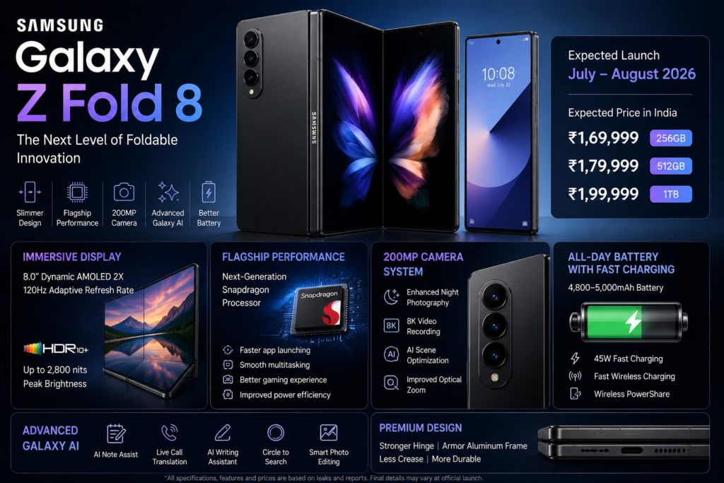 Samsung Galaxy Z Fold 8 – Expected Launch Date, Price & Specifications (2026)