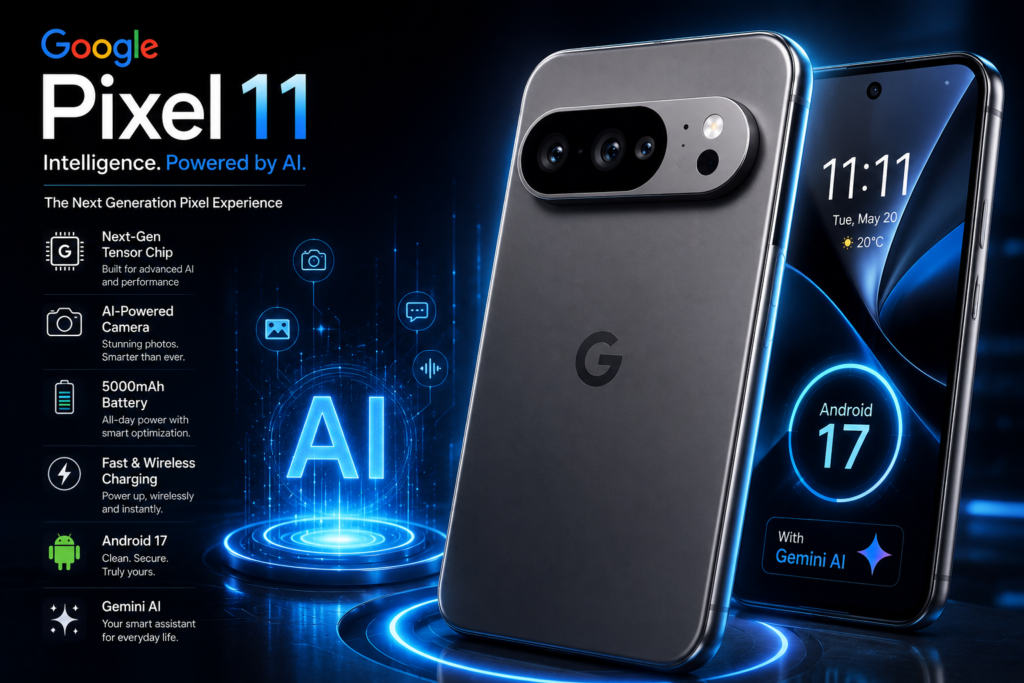 Google Pixel 11 expected AI features, Tensor chip, Android 17, and premium camera design