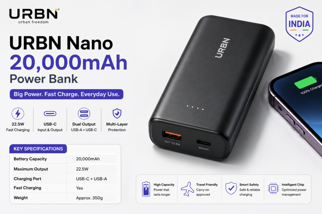 URBN Nano 20,000mAh Power Bank – Best Budget Fast Charging Power Bank